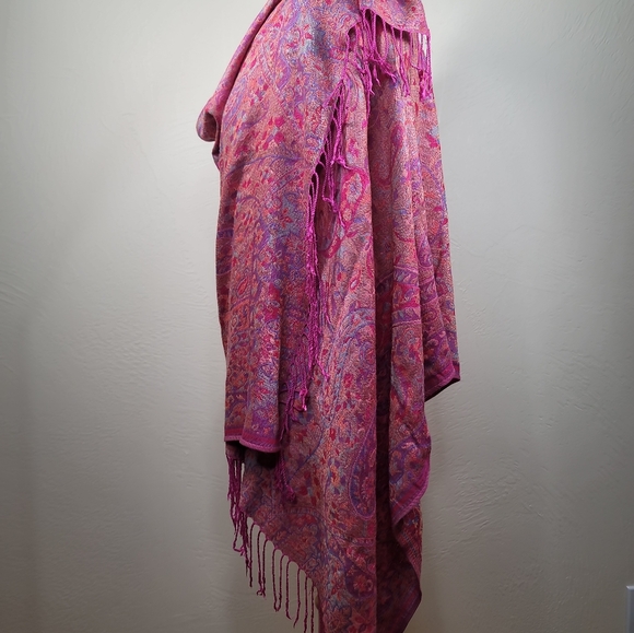 Bohemian Cashmere mix Wide Shoulder Shawl Paisley Flower hotpink/multico… - Picture 3 of 14